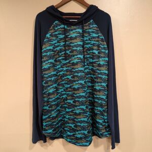 Edgar‎ + Ash Camo Mesh Hoodie Mens XL Navy Blue Green Workout Gym Run Streetwear